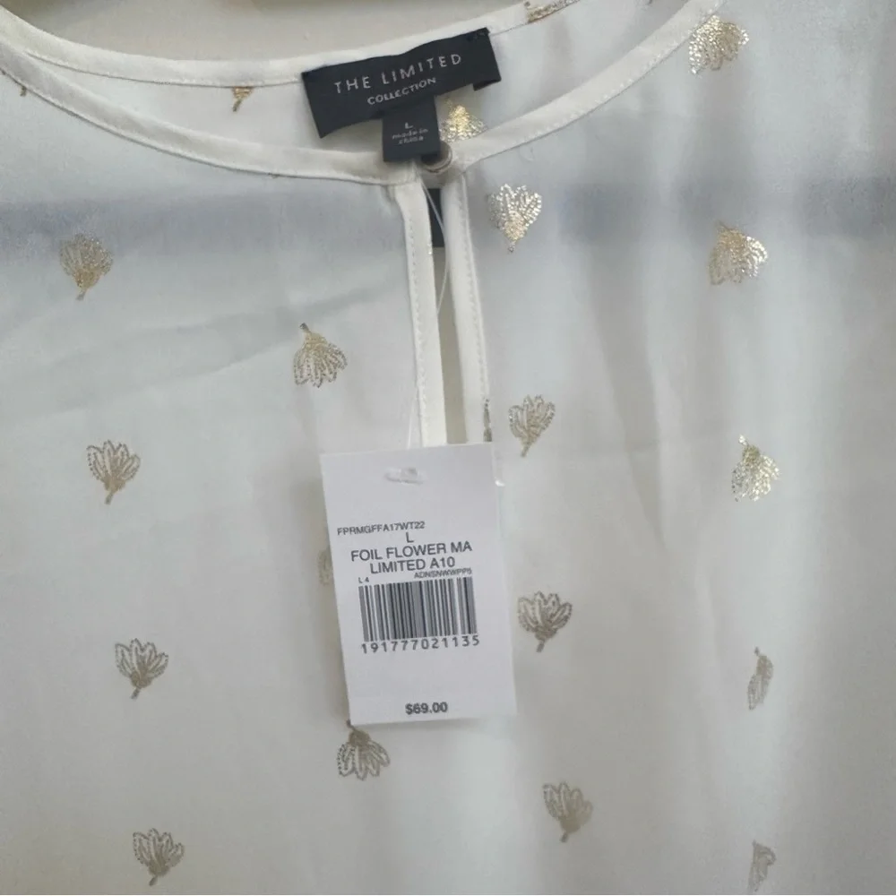 NWT! The Limited Sheer White w/ Gold Blouse w/ open panel sleeves in size Large - Picture 6 of 8